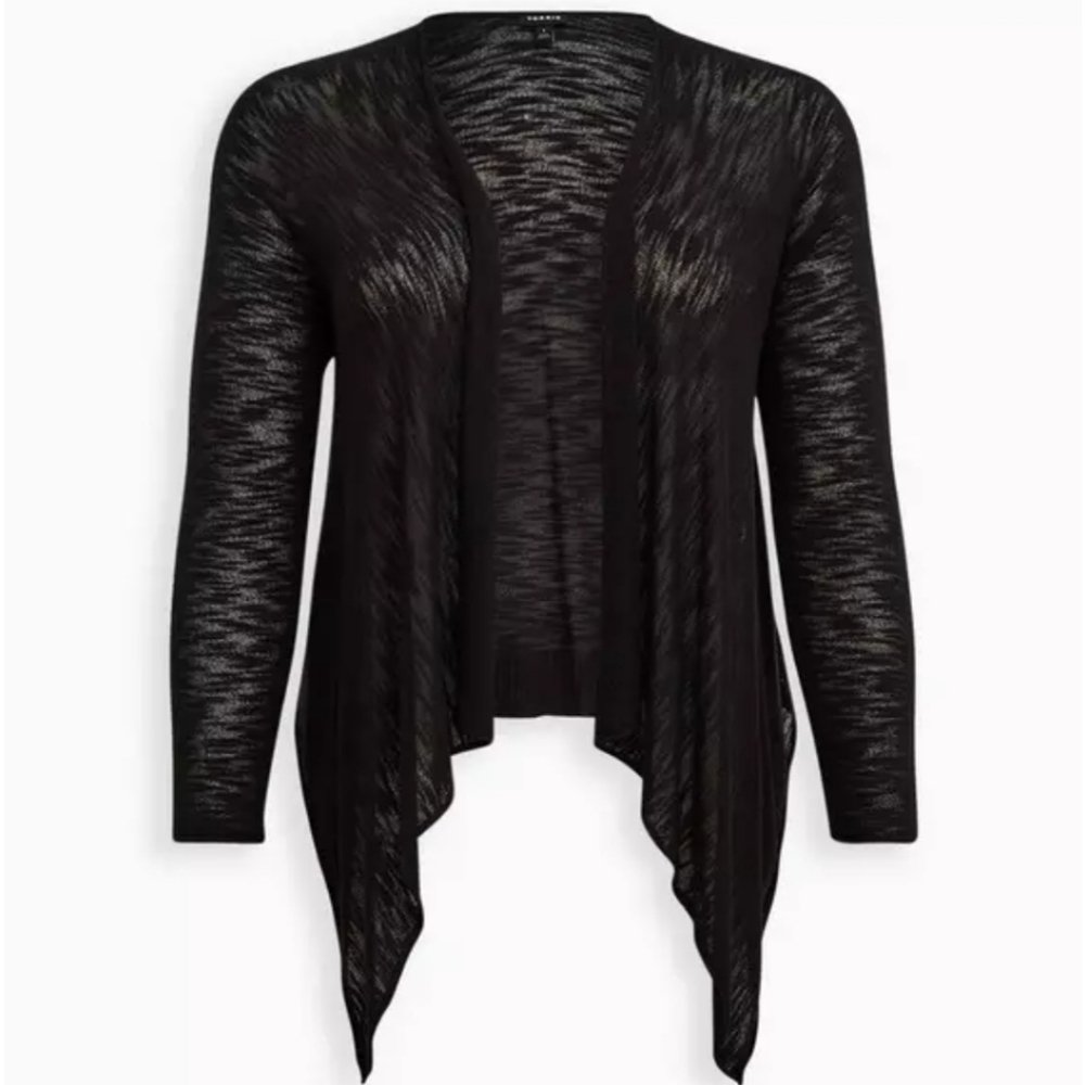 #062 Torrid 2 Black Slub Cardigan Drape Front Sweater